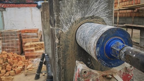 Hole,Cutting,Machine.,Drilling,Concrete,With,An,Industrial,Drilling,Machine